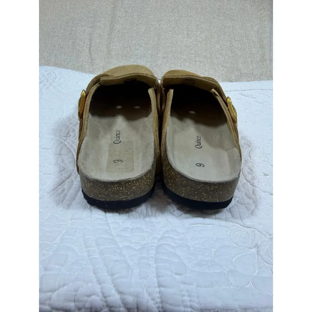 Quince Women 9 Tan Suede Slip On Clog Adjustable Strap Casual Comfort Mule Shoes